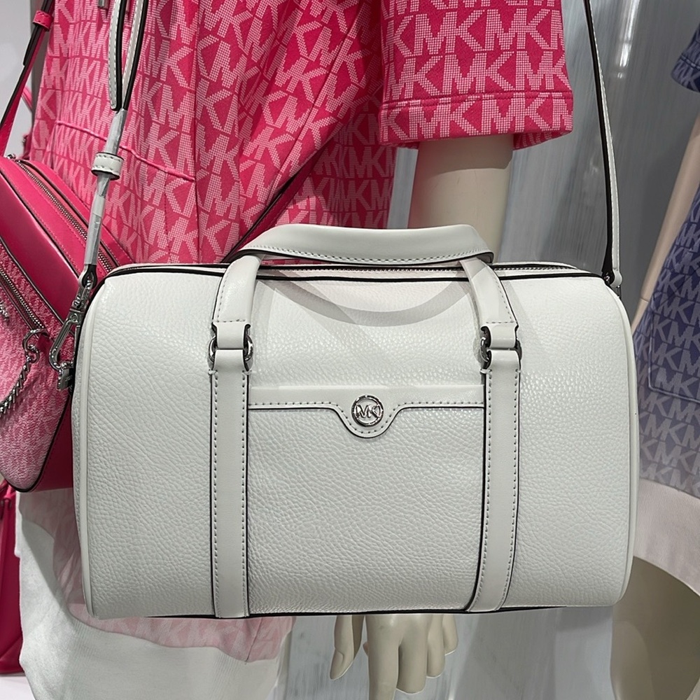 MICHAEL KORS JST TRAVEL MD DUFFLE SATCHEL SHOULDER CROSSBODY BAG MK  OPTIC WHITE - Picture 8 of 16
